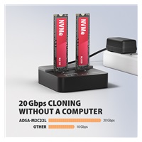 AXAGON ADSA-M2C22L, stacja dokująca USB-C 20Gb/s dla 2× dysków M.2 NVMe SSD z funkcją klonowania
