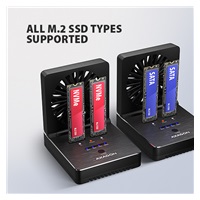 AXAGON ADSA-M2C22, stacja dokująca USB-C 20Gb/s dla 2× dysków M.2 NVMe/SATA SSD z funkcją klonowania