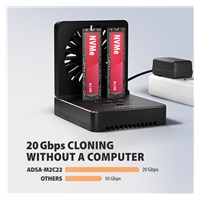 AXAGON ADSA-M2C22, stacja dokująca USB-C 20Gb/s dla 2× dysków M.2 NVMe/SATA SSD z funkcją klonowania
