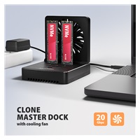AXAGON ADSA-M2C22, stacja dokująca USB-C 20Gb/s dla 2× dysków M.2 NVMe/SATA SSD z funkcją klonowania