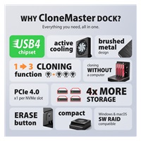 AXAGON ADSA-M2C44, stacja dokująca USB4 dla 4× dysków M.2 NVMe SSD z funkcją klonowania