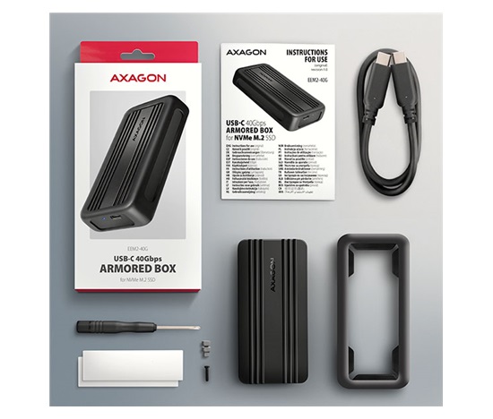 AXAGON EEM2-40G, zewnętrzna obudowa USB-C 40 Gbps do dysków M.2 NVMe SSD, wzmocnione aluminium