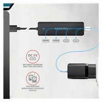AXAGON HUE-C2A, 4× USB 5 Gbps TRAVEL hub, 2× USB-A + 2× USB-C, wejście zasilania USB-C, kabel USB-A 19 cm