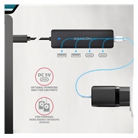 AXAGON HUE-C2C, 4× USB 5 Gbps TRAVEL hub, 2× USB-A + 2× USB-C, wejście zasilania USB-C, kabel USB-C 19 cm