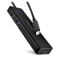 AXAGON HUE-C2C, 4× USB 5 Gbps TRAVEL hub, 2× USB-A + 2× USB-C, wejście zasilania USB-C, kabel USB-C 19 cm
