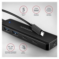AXAGON HUE-C2C, 4× USB 5 Gbps TRAVEL hub, 2× USB-A + 2× USB-C, wejście zasilania USB-C, kabel USB-C 19 cm