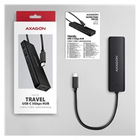 AXAGON HUE-C2C, 4× USB 5 Gbps TRAVEL hub, 2× USB-A + 2× USB-C, wejście zasilania USB-C, kabel USB-C 19 cm