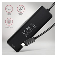 AXAGON HUE-C2C, 4× USB 5 Gbps TRAVEL hub, 2× USB-A + 2× USB-C, wejście zasilania USB-C, kabel USB-C 19 cm