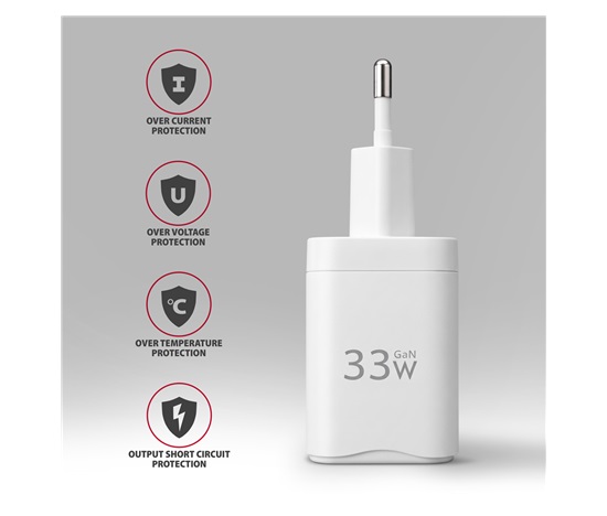 AXAGON ACU-PQ33W, GaN nabíječka do sítě 33W, USB-A + USB-C, PD3.0/PPS/QC4+/SFC2.0/Apple, bílá