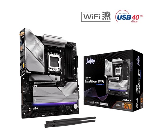 ASRock MB Sc AM5 X870 LiveMixer WiFi, AMD X870, 4xDDR5, 1xHDMI, 2xUSB4, WI-FI, ATX