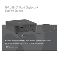 Club3D Dokovací stanice USB-C 12v1, 2xHDMI, 2xDP, 2xUSB-C, 1xUSB-C PD, 3xUSB, 1xRJ45, 1x3.5mm, černá