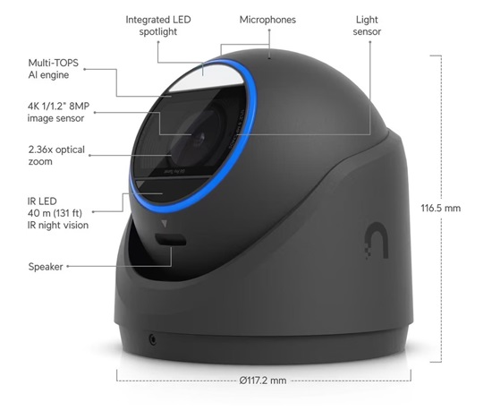UBNT G6 Pro Turret, UniFi 8MP IP kamera, černá
