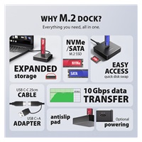 AXAGON ADSA-M2C11, stacja dokująca USB-C 10Gbps dla 1x dysku M.2 NVMe/SATA SSD