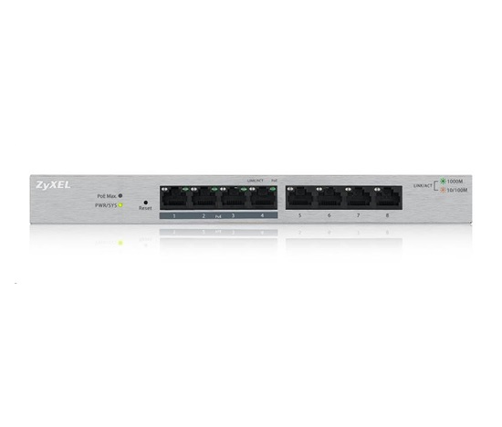 Zyxel GS1200-8HP 8-port Desktop Gigabit Web Smart switch, 4x PoE 802.3at, PoE budget 60W, fanless