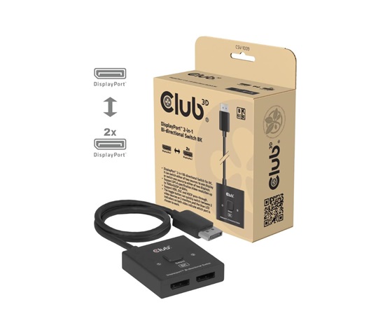 Club3D Switch, DP na 2x DP Oboustranný 2v1, 8K60Hz, 0,5m