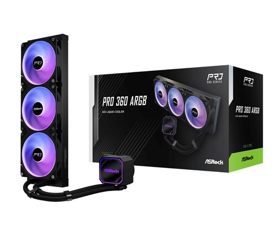 ASROCK Vodní chladič Pro 360 ARGB, 3x120mm, LGA1851, AM5, černá