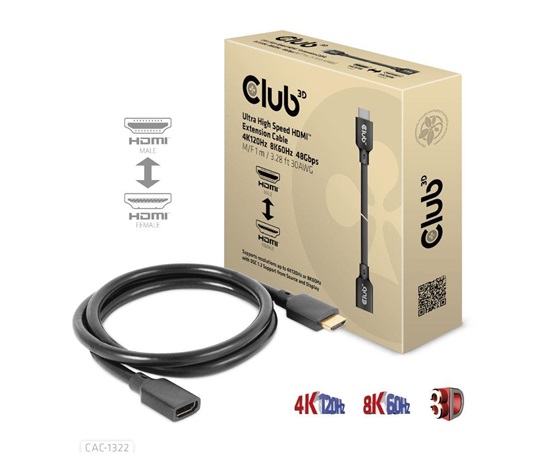 BAZAR - Club3D prodlužovací Ultra rychlý HDMI kabel, 4K120Hz, 8K60Hz, 48Gbps, M/F, 1m, 30 AWG - Poškozený obal (Komplet)