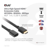 BAZAR - Club3D prodlužovací Ultra rychlý HDMI kabel, 4K120Hz, 8K60Hz, 48Gbps, M/F, 1m, 30 AWG - Poškozený obal (Komplet)