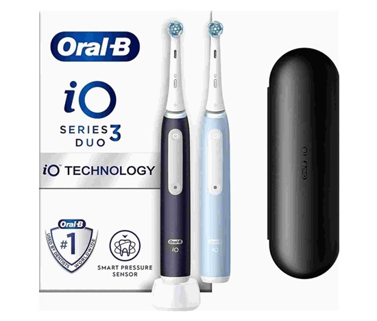 Oral-B iO Series 3 Duo Black/Blue duo pack, mikrovibrace, chytrý senzor tlaku, technologie ochrany dásn