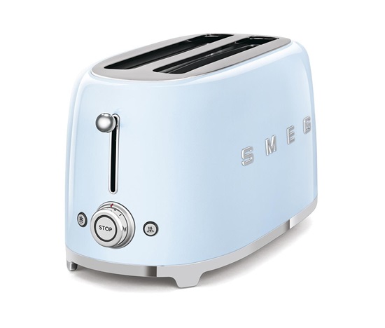 Smeg TSF02PBEU, toustovač / topinkovač, 4 toasty, 6 úrovní opékání, zásuvka na drobky, styl. 50. let, pastelově modrý