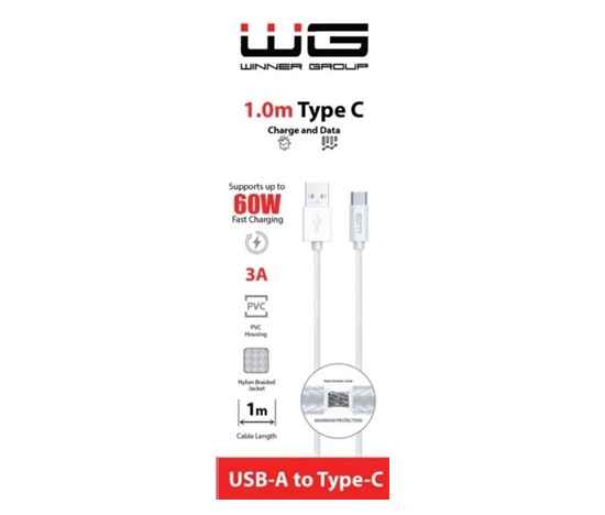 WG Datový kabel Type C-USB-A/1m/nylon braided/white