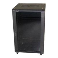 XtendLan 19" stojanový rozvaděč 27U 600x800, nosnost 800kg, skleněné dveře, plná záda, kolečka, rozložený, černý