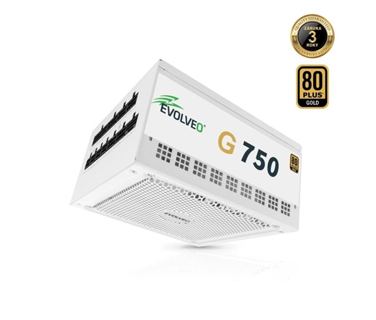 EVOLVEO G750 zdroj 750W, 80+ GOLD, ATX 3.1, aPFC, 140 mm ventilátor, záruka 3 roky, bílý