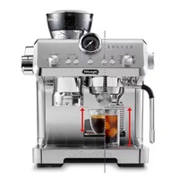 DeLonghi La Specialista Opera pákový kávovar, 1550 W, vestavěný mlýnek, parní tryska MyLatte, nerez