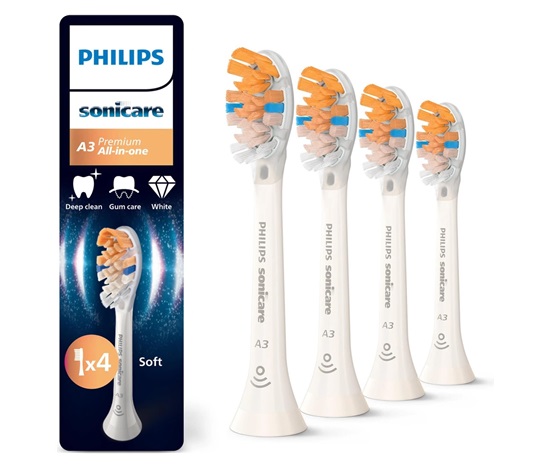 Philips HX9094/87 Sonicare Premium All-in-One A3 4 ks, náhradní hlavice, standardní hlavice, nasazovací, bílá