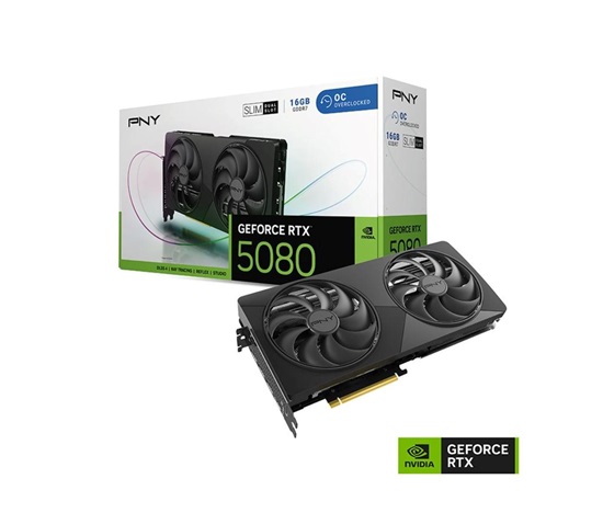 PNY VGA Nvidia GeForce RTX 5080 16GB OC Dual Fan slim, RTX 5080 OC, 16GB GDDR7, 3xDP, 1xHDMI