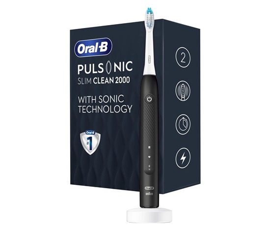 Oral-B Pulsonic Slim Clean 2000 Black, sonický zubní kartáček, 2 režimy čištění, časovač, bělící