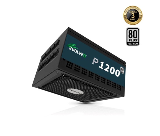EVOLVEO P1200 zdroj 1200W, 80+ PLATINUM, ATX 3.1, aPFC, 140 mm ventilátor, 3 roky záruka, černý