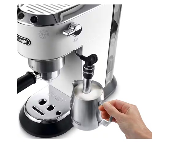 DeLonghi Dedica EC685.W Style pákový kávovar, 1450 W, 15 bar, technologie Thermoblock, Cappuccino systém, bílá