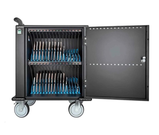 BAZAR - MANHATTAN nabíjecí vozík - 32 portů, 576 W, přepěťová ochrana, tichá ventilace, kovové pouzdro, černá - Poškozen