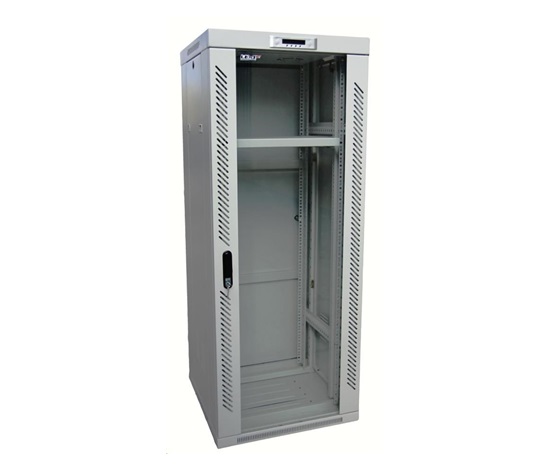 LEXI-Net 19" stojanový rozvaděč 45U 800x800 rozebiratelný, ventilace, termostat, kolečka, 600kg, sklo, rozložený, šedý
