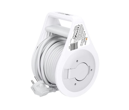 Solight prodlužovací přívod na bubnu 10m, USB A+C, 2 zásuvky, šedý kabel, 3x 1,0mm2