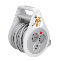 Solight prodlužovací přívod na bubnu 10m, USB A+C, 2 zásuvky, šedý kabel, 3x 1,0mm2