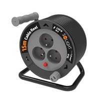 Solight prodlužovací přívod na bubnu 15m, 3 zásuvky, černý kabel, 3x 1,0mm2