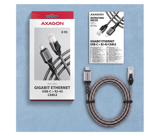 AXAGON ADE-CM15, adapter USB-C Gigabit Ethernet z zintegrowanym sieciowym kablem CAT6 RJ-45 (1,5 m)