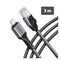 AXAGON ADE-CM30, adapter USB-C Gigabit Ethernet z zintegrowanym sieciowym kablem CAT6 RJ-45 (3 m)