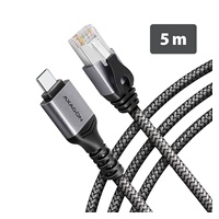 AXAGON ADE-CM50, adapter USB-C Gigabit Ethernet z zintegrowanym sieciowym kablem CAT6 RJ-45 (5 m)