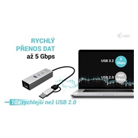 i-tec USB-C/USB-A Metal HUB 3 (2x USB-C, 1x USB-A) Port + 2.5GLAN