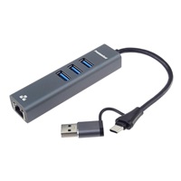 PremiumCord Adaptér USB-C a USB-A na Gigabit 10/100/1000Mbps + 3x USB 3.2 konektor
