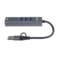 PremiumCord Adaptér USB-C a USB-A na Gigabit 10/100/1000Mbps + 3x USB 3.2 konektor