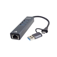 PremiumCord Adaptér USB-C a USB-A na Gigabit 10/100/1000Mbps + 3x USB 3.2 konektor