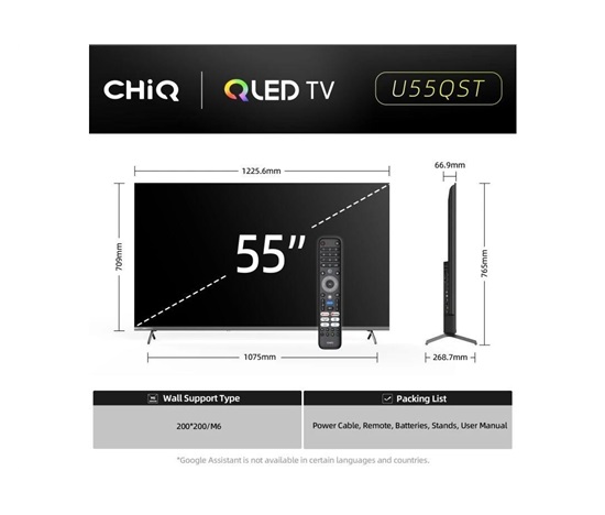 CHiQ U55QST TV 55", UHD, QLED, ultratenká, Google TV, DLG 120 Hz,- demo z výstavy