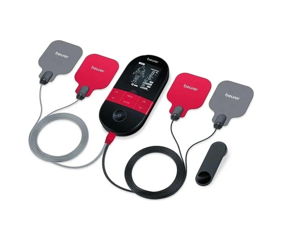 Beurer EM 59 elektrostimulátor 3v1, TENS/EMS technologie, funkce vyhřívání, 4 gelové elektrody, 2 nezávislé kanály