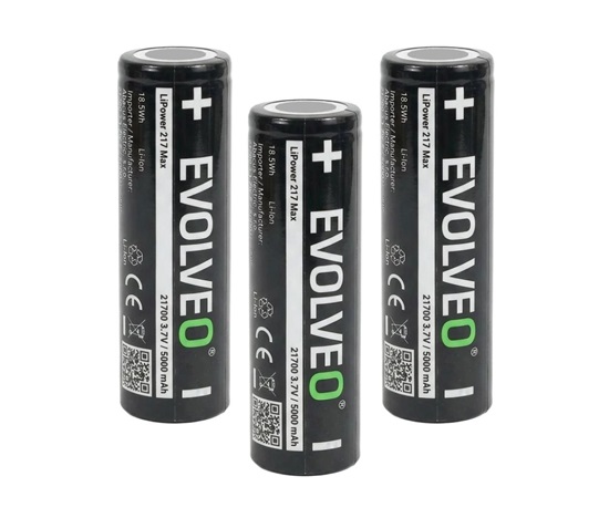 EVOLVEO LiPower 217 Max 5000 – Li-ion baterie 21700 (3.7 V / 5000 mAh) 3 ks