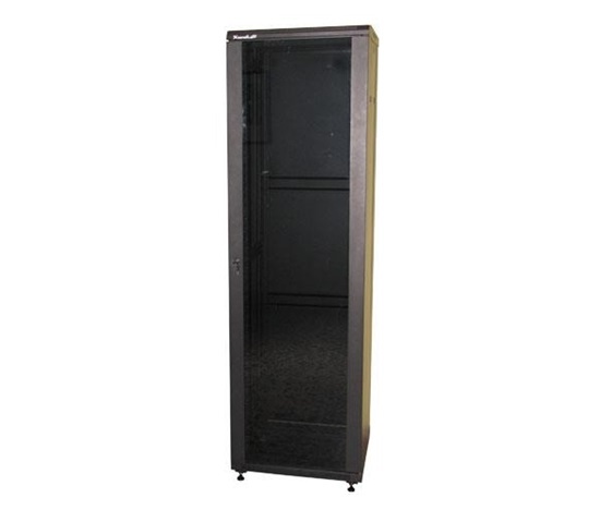 XtendLan 19" stojanový rozvaděč 47U 600x800, nosnost 800kg, skleněné dveře, plná záda, kolečka, rozložený, černý