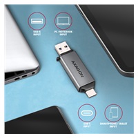 BAZAR - AXAGON CRE-DAC, USB-C + USB-A, 5 Gbps - MINI čtečka karet, 2-slot & lun SD/microSD, - Po opravě (Komplet)